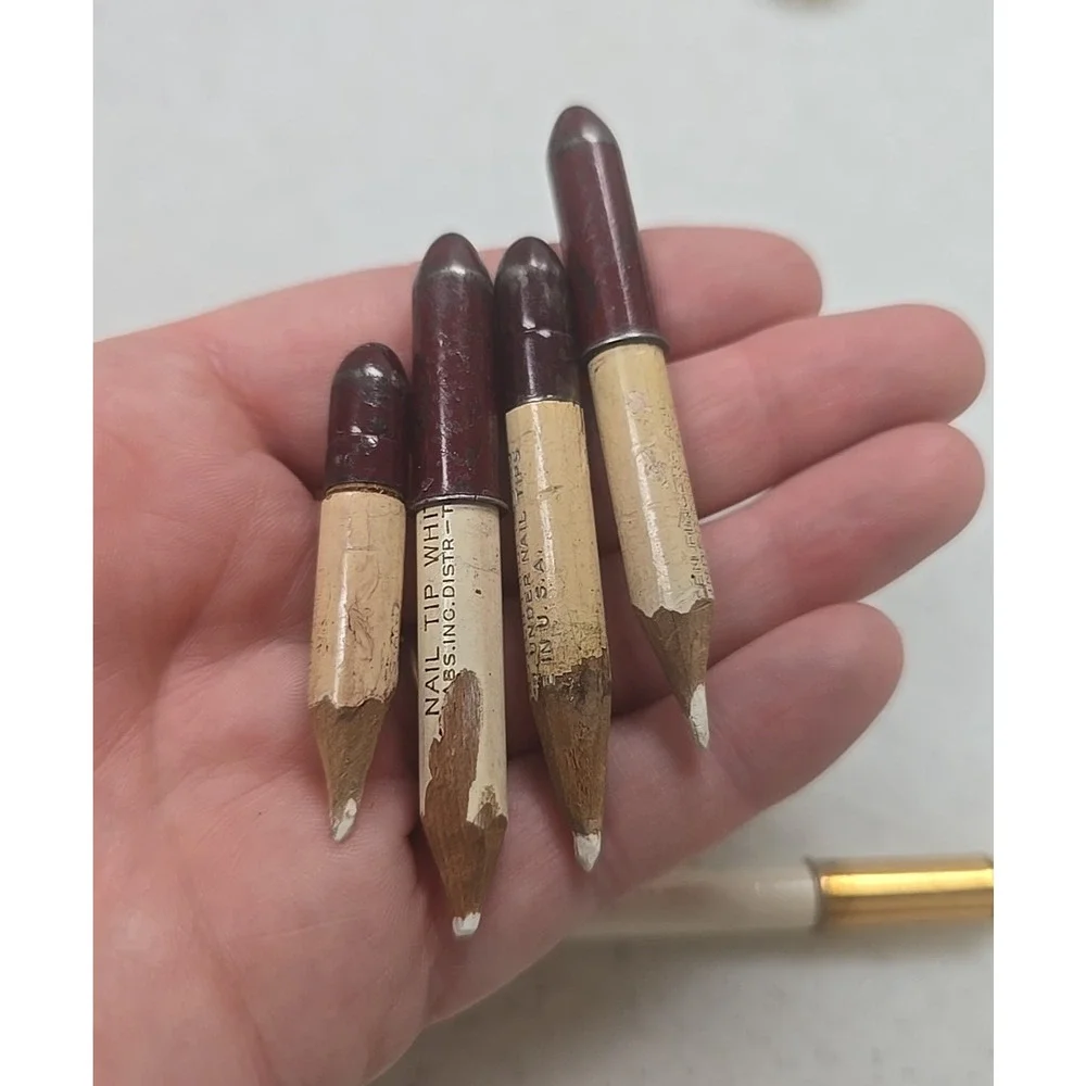 Lot of 5 Vintage Cutex White Nail Tip Bullet‎ Pencil Manicure Pedicure Tools
